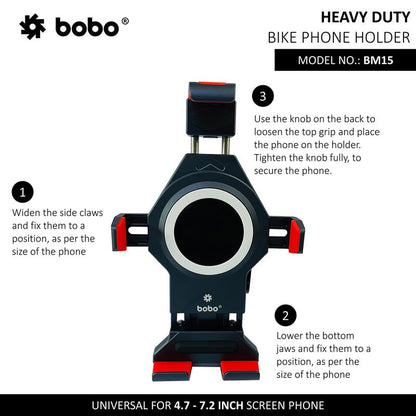 BOBO BM15 PRO Anti-Vibration Anti-Theft Metallic Waterproof Bike/Motorcycle/Scooter Mobile Phone Holder Mount, Ideal for Maps and GPS Navigation (Black)