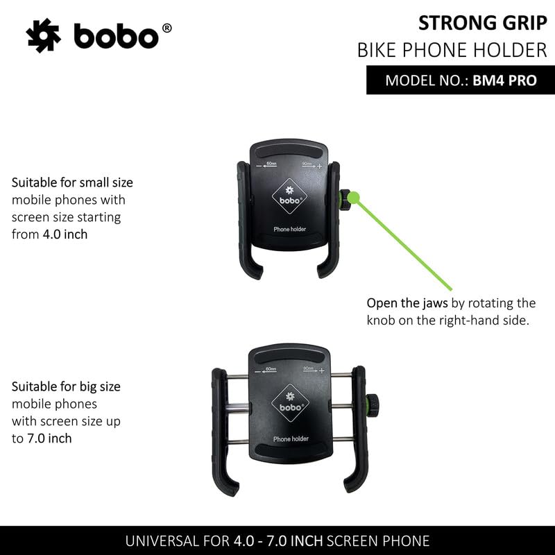 BOBO BM4 PRO Jaw-Grip with Vibration Contoller Waterproof Bike/Motorcycle/Scooter Mobile Phone Holder Mount, Ideal for Maps and GPS Navigation (Black)