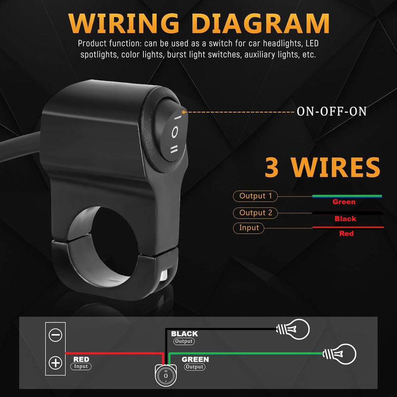 PVC Handlebar 2-Way Switch ATV Light Switch Waterproof PVC Plastic Toggle Switch for Motorcycle Light Bike Light Spotlight 7/8"(22MM) 1 Pc