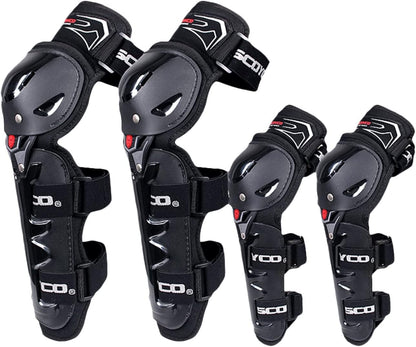 SCOYCO Motorcycle Knee & Elbow Guards,with PP Shell Protection, Shin Safe Protector for Outdoor Cycling Racing Sports (4 in 1)