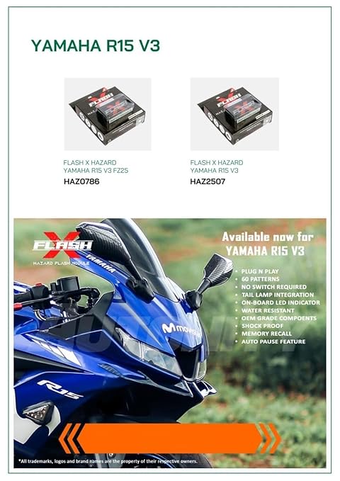 GUB Flash X Hazard Module, Blinker/Flasher (60 Pattern) for Yamaha R15 FZ25, V3 Plug N Play, Black