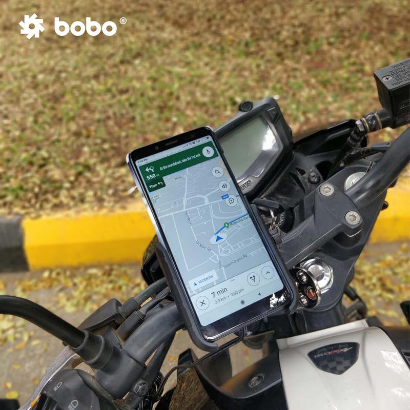BOBO BM6 Jaw-Grip Waterproof Bike/Motorcycle/Scooter Mobile Phone Holder Mount with Fast 15W Wireless Charger, Ideal for Maps and GPS Navigation (Black)