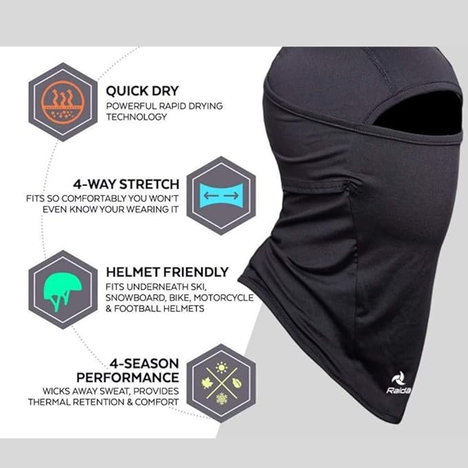 GUB Raida Touring Balaclava | Perfect for Winter Rides | Sweat Absorbent | Stay Warm | Quick Dry, BLACK