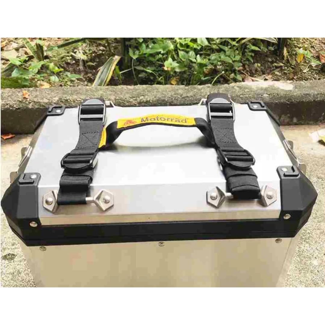 Universal Motorcycle Side Box Lashing Strap with Carrying Handle – Heavy Duty Polyester Pannier & Top Case Strap, Adjustable Quick Release Buckle, High Load Bearing, Black