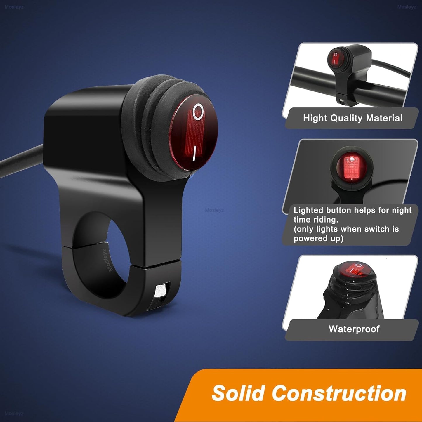 Universal 12V Handlebar CNC Metal Switch (1-Way) ON/OFF for All Bikes and Motorcycles With Red LED