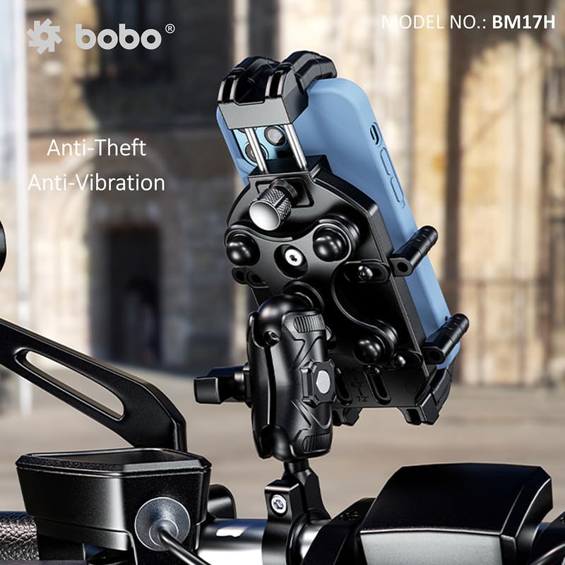 BOBO BM17H PRO Handlebar Mount Anti-Vibration Anti-Theft Waterproof Bike/Motorcycle/Scooter Mobile Phone Holder Mount, Ideal for Maps and GPS Navigation (Black)