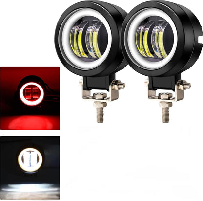 HJG 3inch Motorcycle LED Headlight Fog Light Motorcycle Driving Lights 20W Headlights Round Led Light Round LED Angel Eye Light Waterproof Fog Flood Light for Motorcycle Truck SUV UTV ATV etc, Red