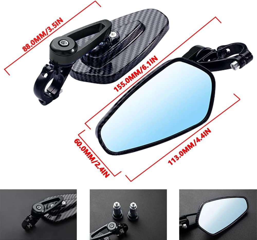 CNC Aluminium 7/8" Universal Handle Bar End Rearview Foldable Side Mirror for All Bikes and Motorcycle, Carbon BLACK