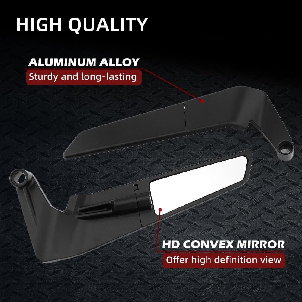 Racing Motorcycle Rear View Mirrors Adjustable Rotating Stealth Mirrors Wind Wing Side Mirror for Z400 Z650 Z900 1290 Super Duke R Evo ABS 390 Duke Street Bike (Black, Large)