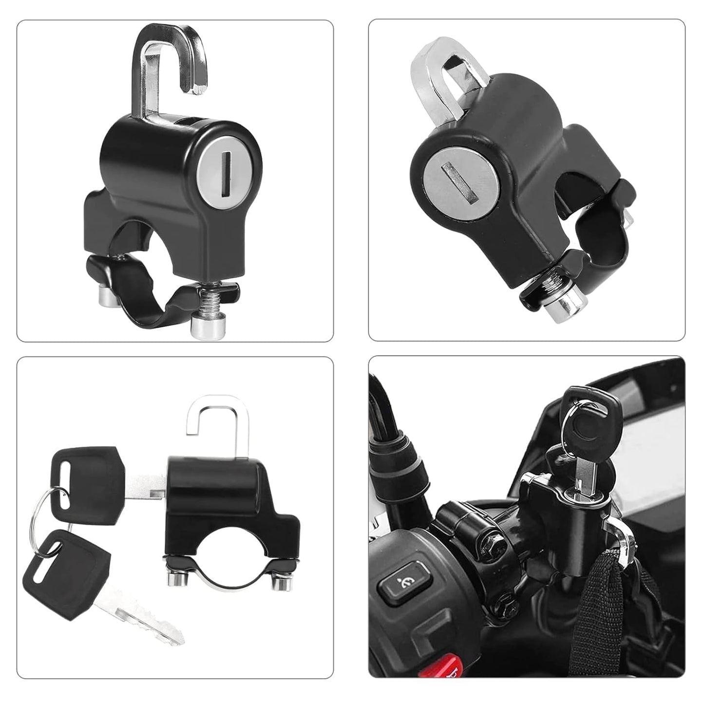 GUB Motorcycle Helmet Lock, Motorbike Accessories, Bike Handlebar Tubing Helmet Lock,Anti-Theft Helmet Safety Lock Metal 22mm-26mm with 2 Keys Motorcycle Accessories, Black