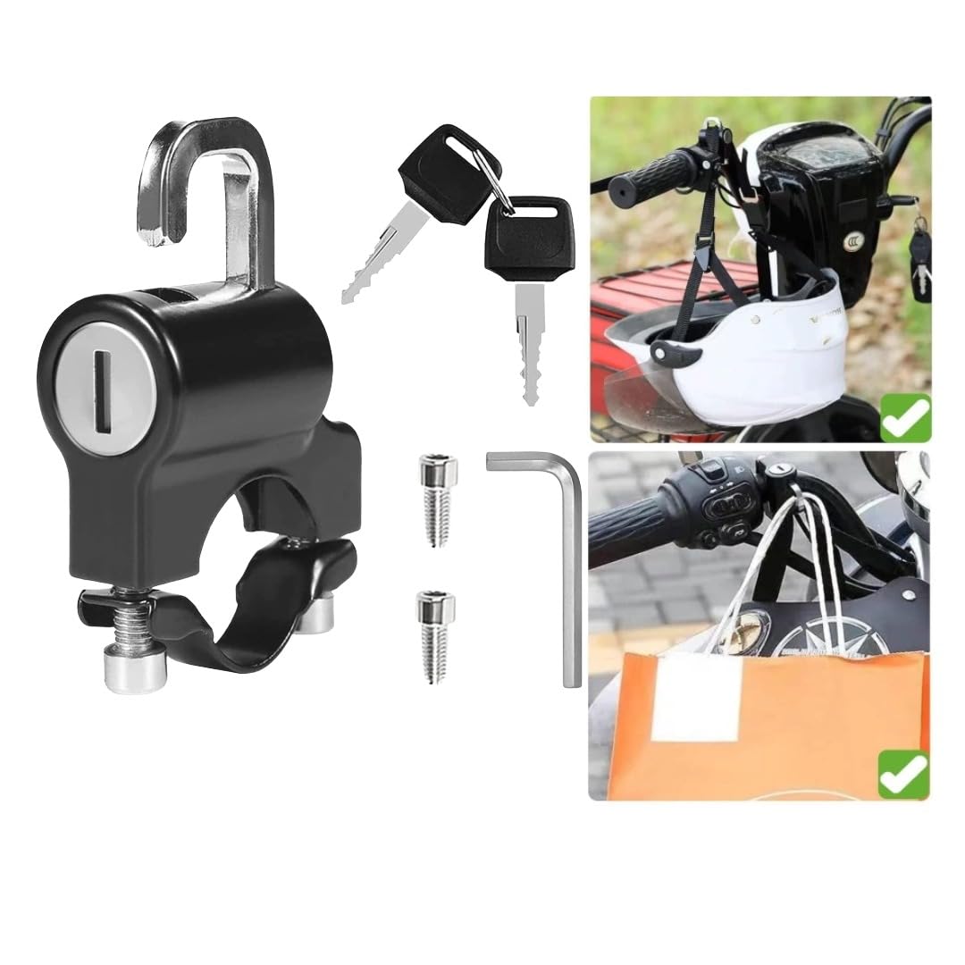 GUB Motorcycle Helmet Lock, Motorbike Accessories, Bike Handlebar Tubing Helmet Lock,Anti-Theft Helmet Safety Lock Metal 22mm-26mm with 2 Keys Motorcycle Accessories, Black