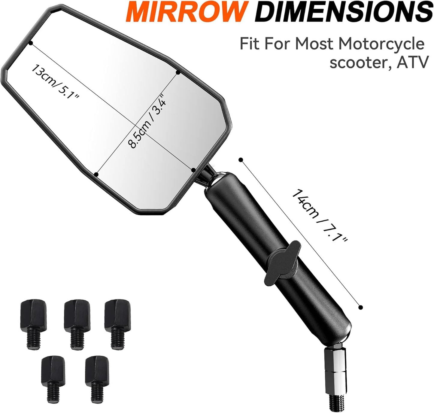 Upgraded Universal Motorcycle Mirror,Adventure Ball-Head ATV Rear View Mirror With 8/10MM Screw and 7/8" Handlebar Aluminum Mount Compatible with ATV Dirt Bike and More