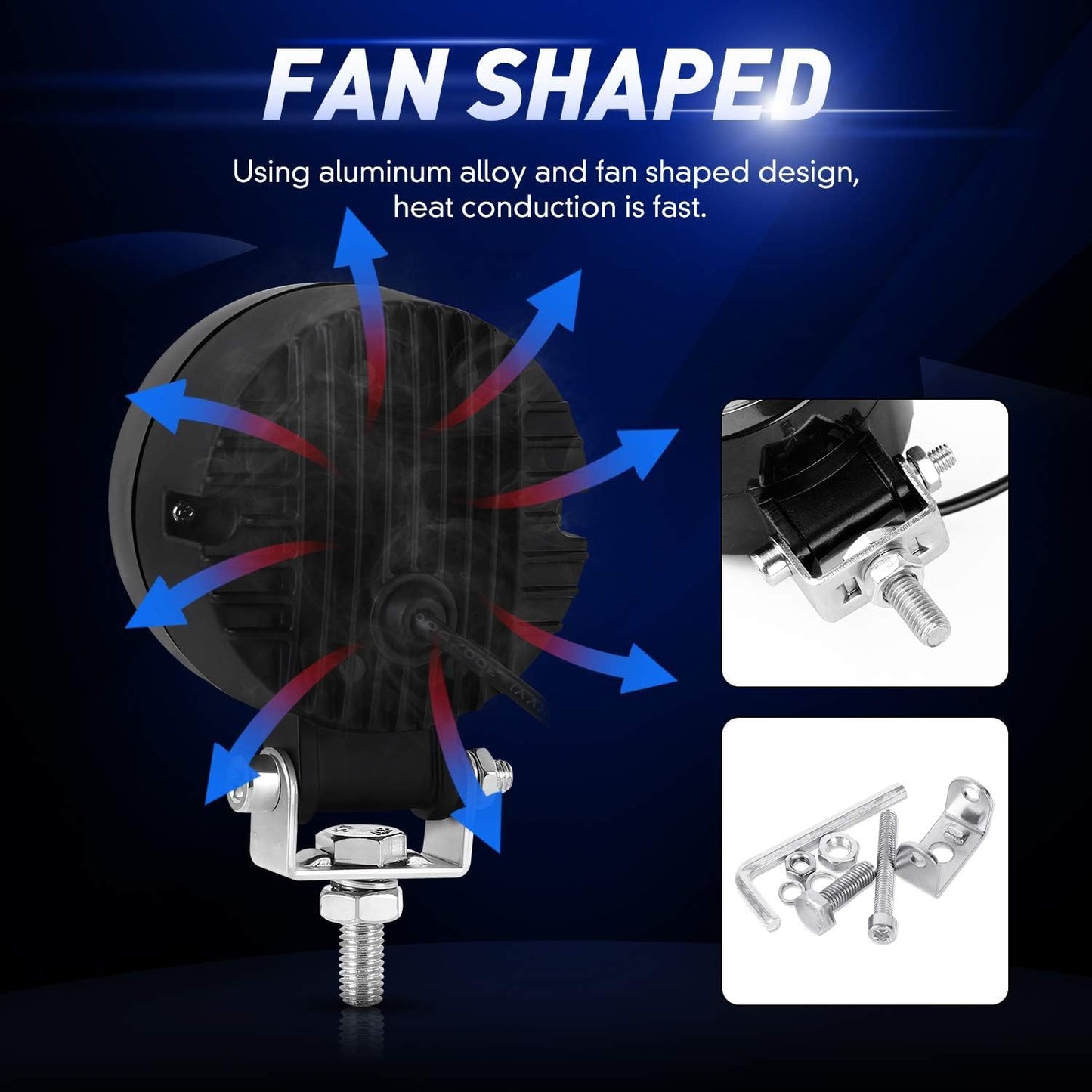 Motorcycle Headlight LED Fog Light 3 inch Round Blue Angel Eye DRL White Light 10-80V DC 8000LM Waterproof Off-road Vehicle Marine Work Light (2 PCS)