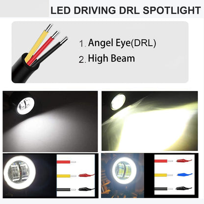 HJG 3inch LED Motorcycle Driving Lights 40W 6000K Auxiliary Spotlights with DRL/Angel Eye Off Road Light Pod 6000lm LED Fog Work Light for Motorcycle Truck SUV UTV ATV Tractor, 2Pcs, Black