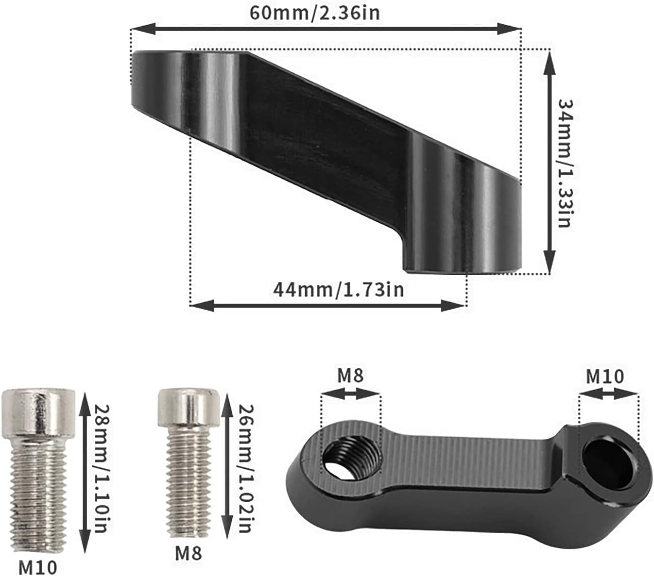 GUB Motorcycle Mirror Extender 10mm 8mm Mirror Mount Adapter Mirror Riser Adapter Kit for Motorcycle & Bikes Modification, Black