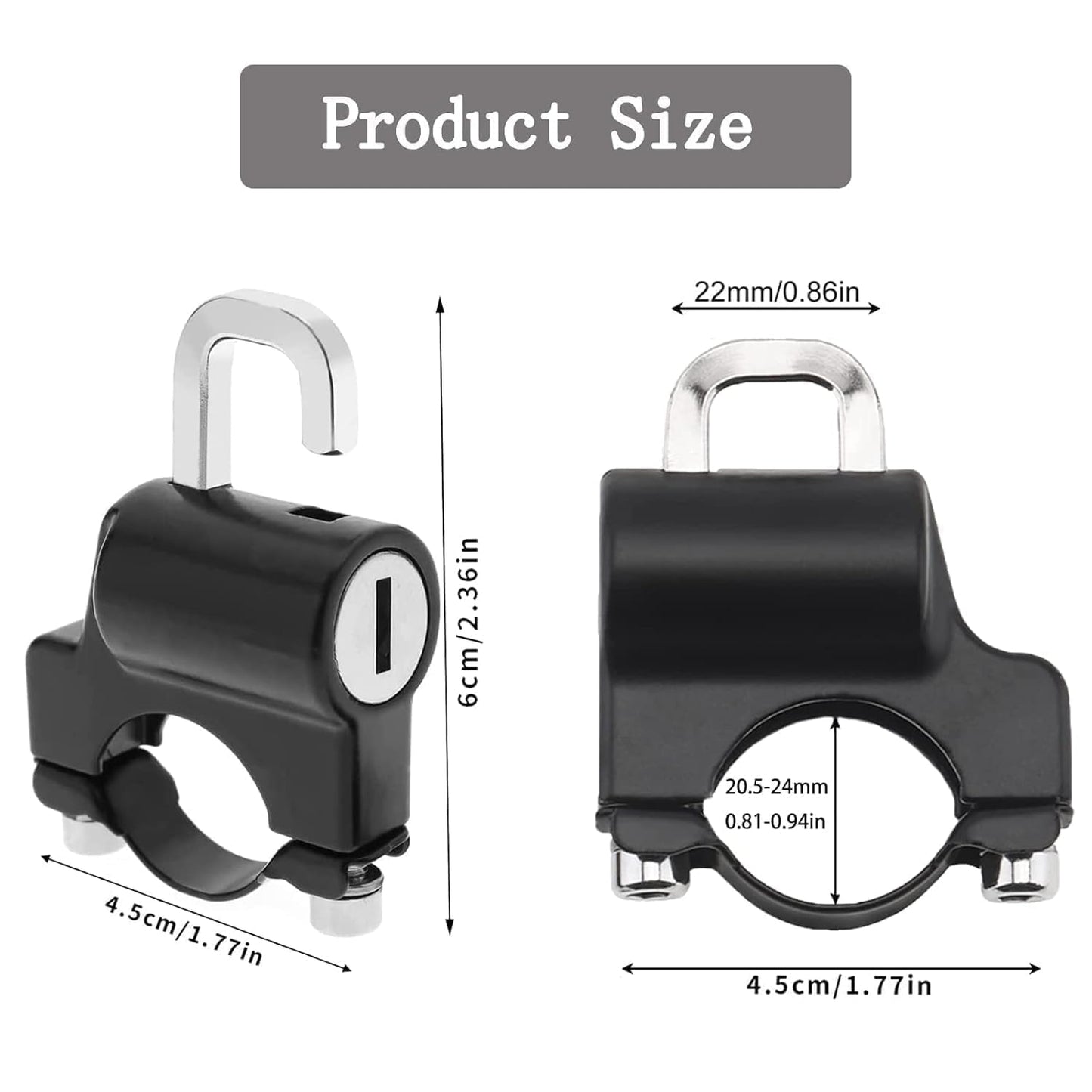 GUB Motorcycle Helmet Lock, Motorbike Accessories, Bike Handlebar Tubing Helmet Lock,Anti-Theft Helmet Safety Lock Metal 22mm-26mm with 2 Keys Motorcycle Accessories, Black