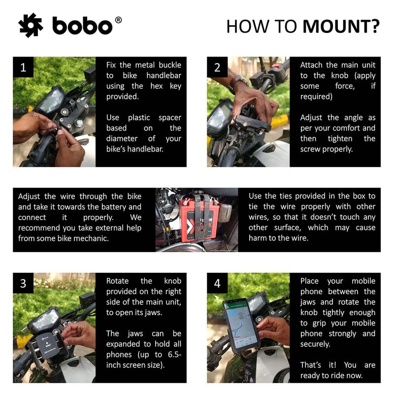 BOBO BM1 Jaw-Grip Waterproof Bike/Motorcycle/Scooter Mobile Phone Holder Mount with Fast USB 3.0 Charger, Ideal for Maps and GPS Navigation (Black)