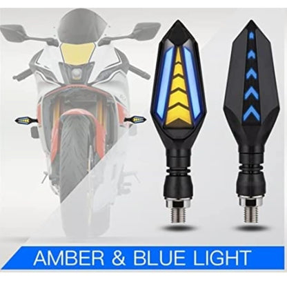 LGP Imported Original Waterproof Arrow Running Blinker Bright LED Indicators Universal For All Bike Models Motorcycle Turn Signal Lights (Pack of 2, Yellow With Blue)