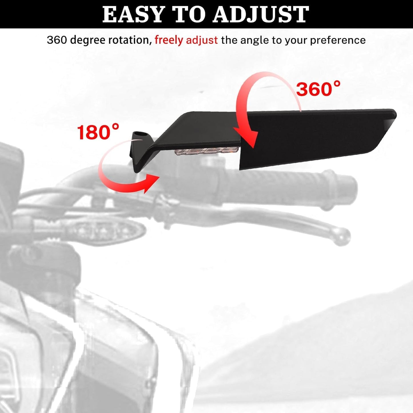 Motorcycle Mirrors with LED Turn Signal Large Stealth Mirror Adjustable Rearview Mirror Wind Wing Side Mirror for Z650 Z900 Z1000 Duke 390 790 1290 MT07 MT09 S1000 Street Bike Mirrors, LARGE