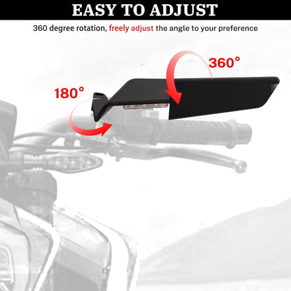 Motorcycle Mirrors with LED Turn Signal Large Stealth Mirror Adjustable Rearview Mirror Wind Wing Side Mirror for Z650 Z900 Z1000 Duke 390 790 1290 MT07 MT09 S1000 Street Bike Mirrors, LARGE