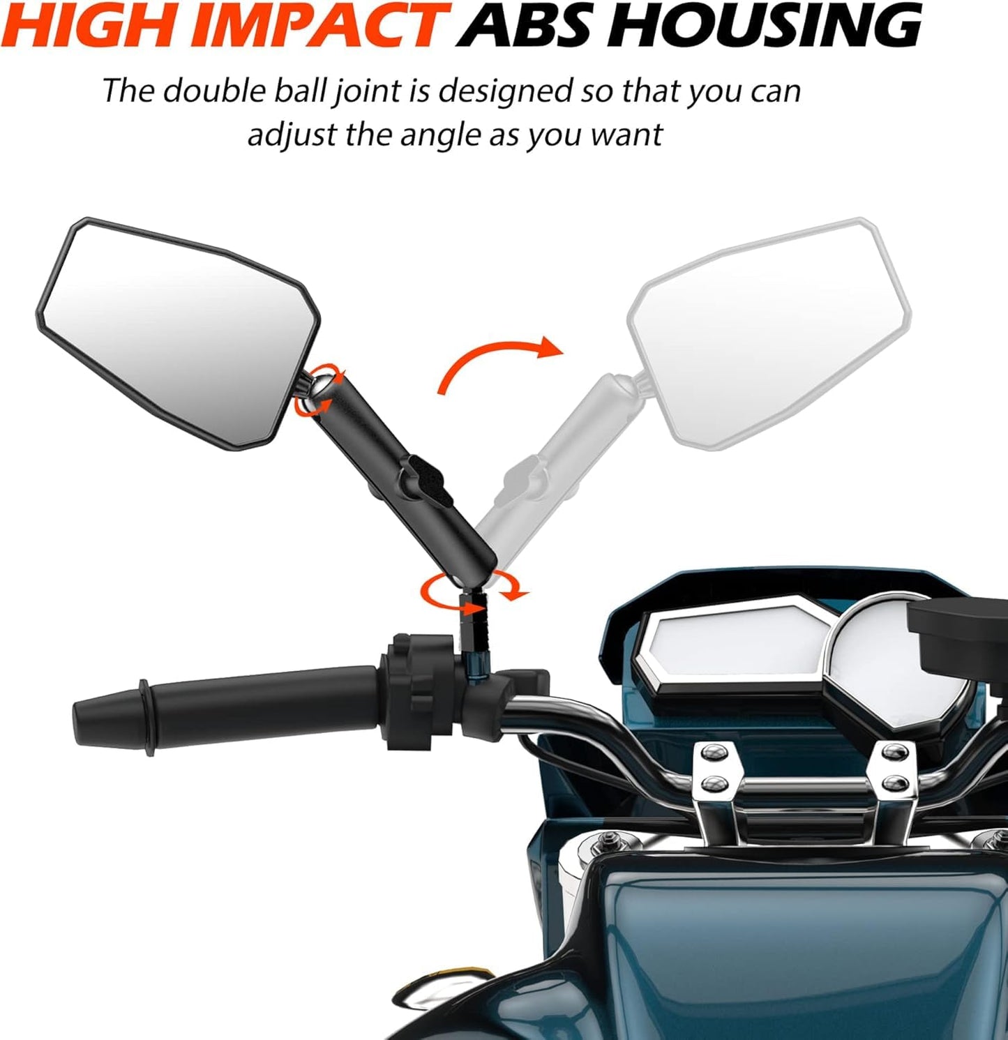 Upgraded Universal Motorcycle Mirror,Adventure Ball-Head ATV Rear View Mirror With 8/10MM Screw and 7/8" Handlebar Aluminum Mount Compatible with ATV Dirt Bike and More