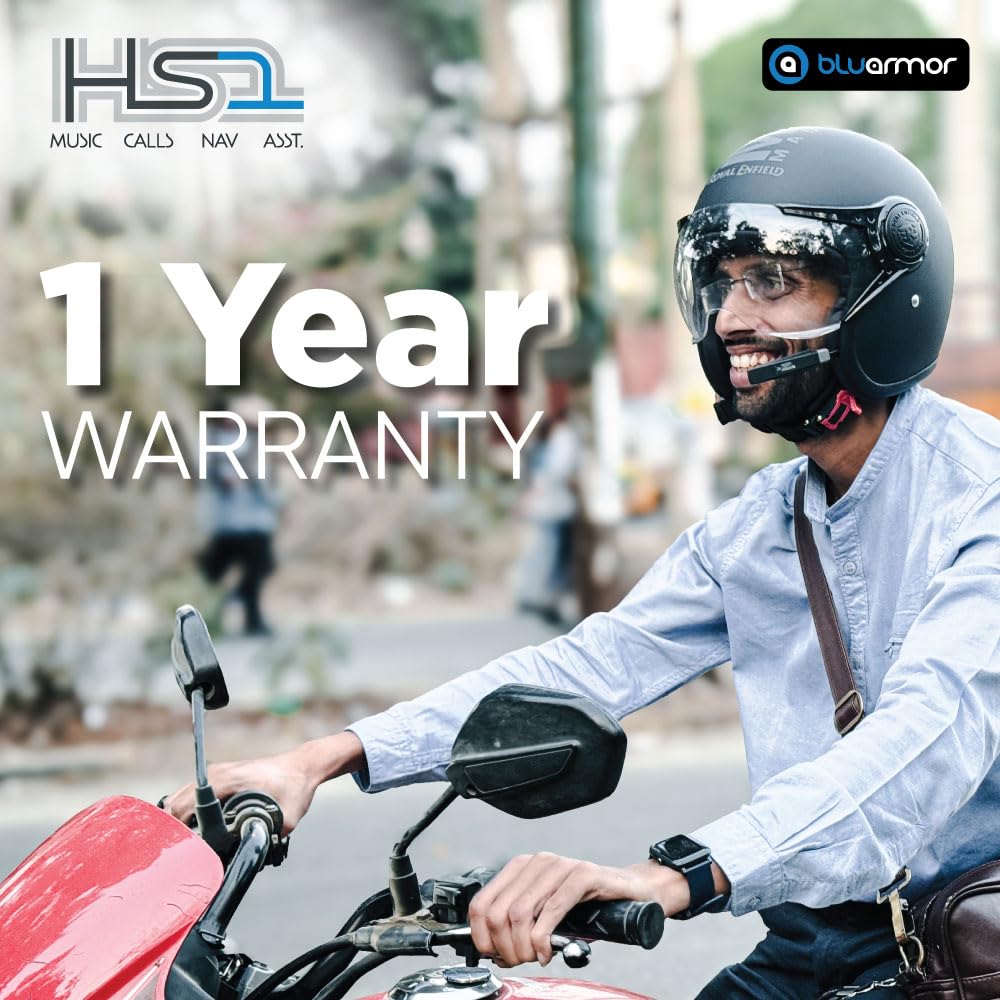BluArmor Hs1 Helmet Bluetooth On Ear Headset, Hd Music, Calls, Voice Assistant, Navigation, 360° App, (Android, Ios). Fits All Helmet Types