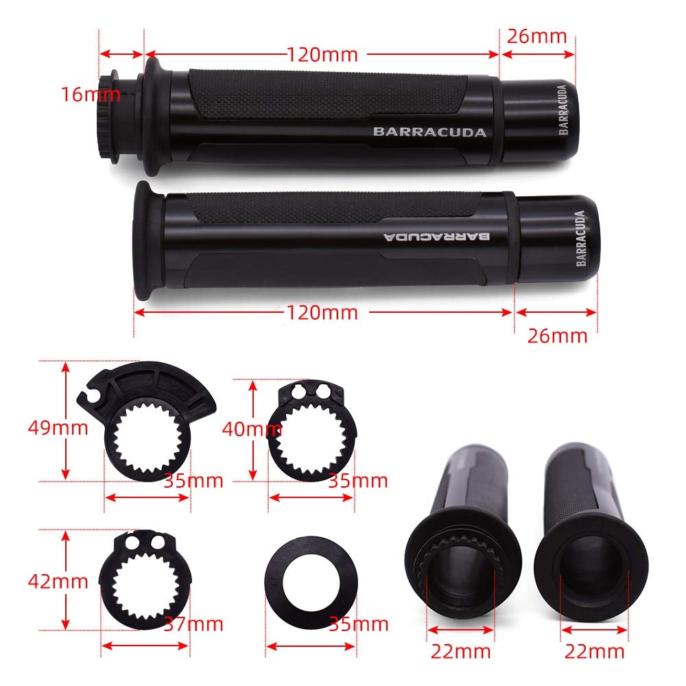 Premium Barracuda Italian Design Handle Grip with Metal Handlebar Ends with Aluminum Insert for Bikes and Motorcycle, (Set of 2)
