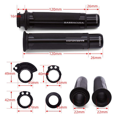 Premium Barracuda Italian Design Handle Grip with Metal Handlebar Ends with Aluminum Insert for Bikes and Motorcycle, (Set of 2)
