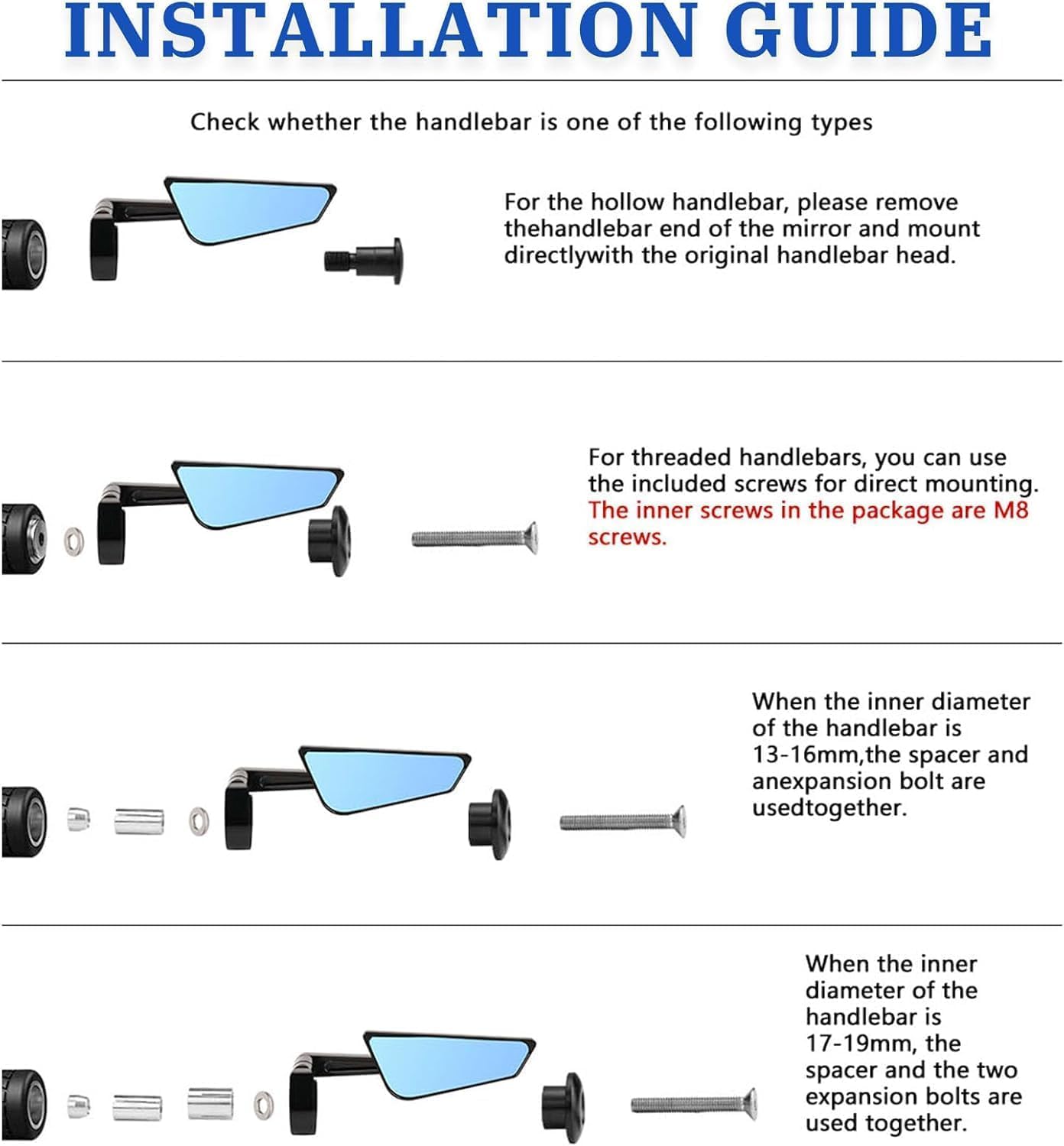 Motorcycle Bar End Mirrors 7/8" 22mm Handlebar Mirror CNC Aluminum for YZF R1 R6 390 790 Duke Ninja 650 Z900 Z650 1290 Super Duke R V4 1100 Cut Edge Rear View Mirror, BLACK