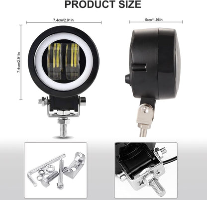 HJG 3inch LED Motorcycle Driving Lights 40W 6000K Auxiliary Spotlights with DRL/Angel Eye Off Road Light Pod 6000lm LED Fog Work Light for Motorcycle Truck SUV UTV ATV Tractor, 2Pcs, Black
