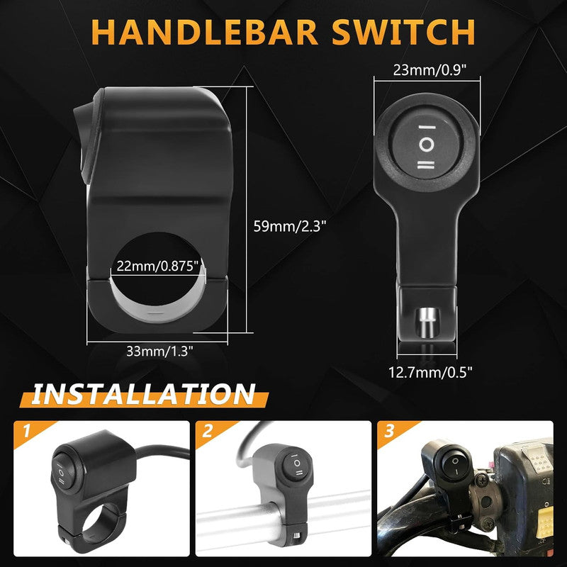 PVC Handlebar 2-Way Switch ATV Light Switch Waterproof PVC Plastic Toggle Switch for Motorcycle Light Bike Light Spotlight 7/8"(22MM) 1 Pc