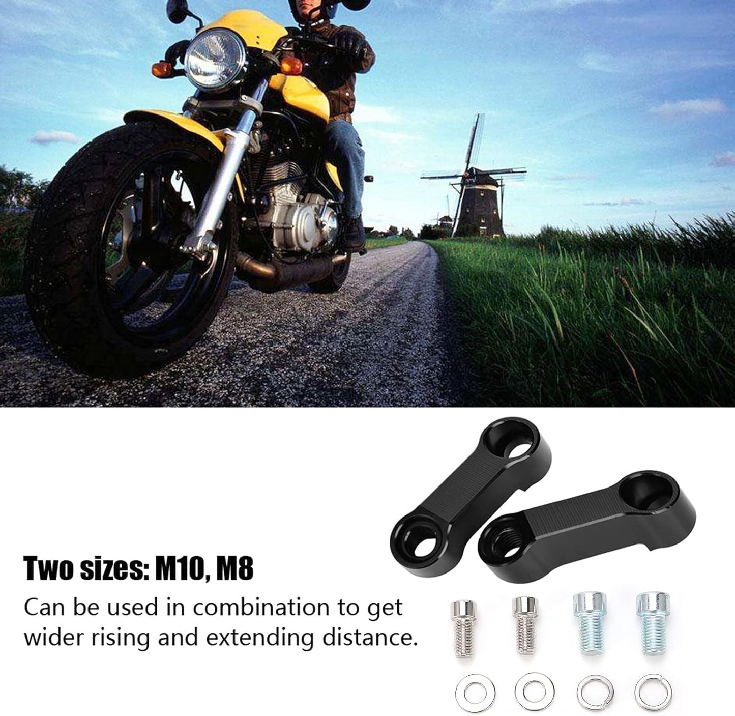 GUB Motorcycle Mirror Extender 10mm 8mm Mirror Mount Adapter Mirror Riser Adapter Kit for Motorcycle & Bikes Modification, Black