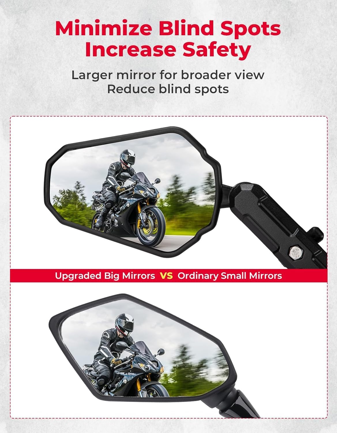 Adventure Bike Mirrors – ABS Body, Anti-Vibration Aluminum RAM Mount, 2-Section Adjustable Angle for Wider Rear View, Universal Adventure Motorcycle Rear-View Mirrors, Black