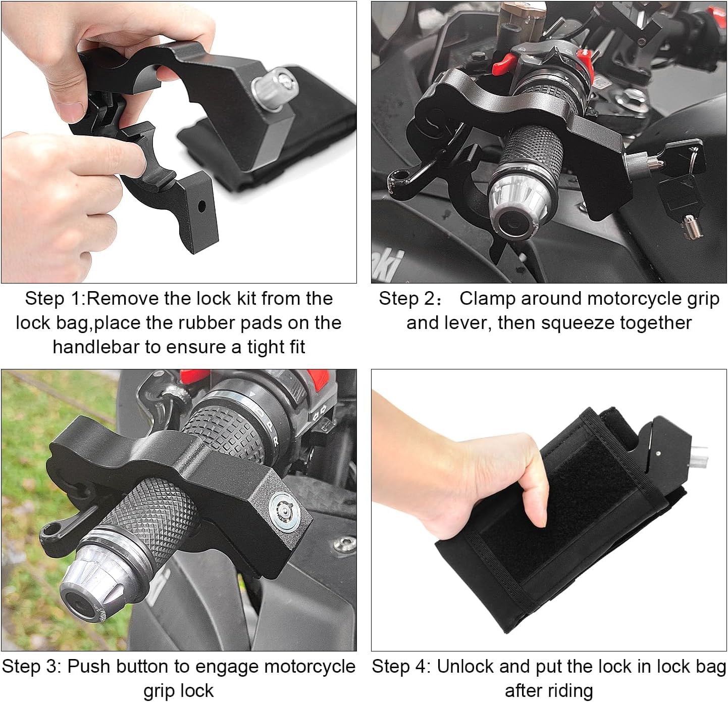 GUB Motorcycle Grip Lock Handlebar Throttle Security Lock Anti-Theft Scooters fit for ATV Motorcycles Dirt Street Bike, Black