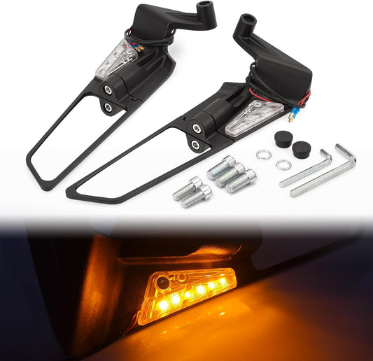Motorcycle Mirrors with LED Turn Signal Large Stealth Mirror Adjustable Rearview Mirror Wind Wing Side Mirror for Z650 Z900 Z1000 Duke 390 790 1290 MT07 MT09 S1000 Street Bike Mirrors, LARGE