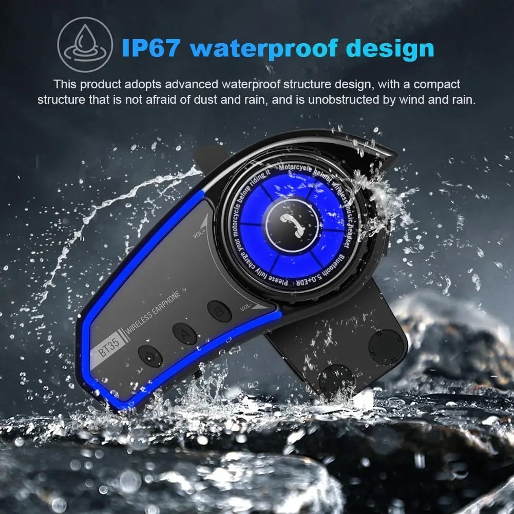 Motorcycle BT-35 Helmet Bluetooth, Bluetooth 5.0 EDR IP67 Waterproof 800mAh Wireless Motorcycle Headset Automatic Answer Motorcycle Headset (with RGB Ambient Lighting)