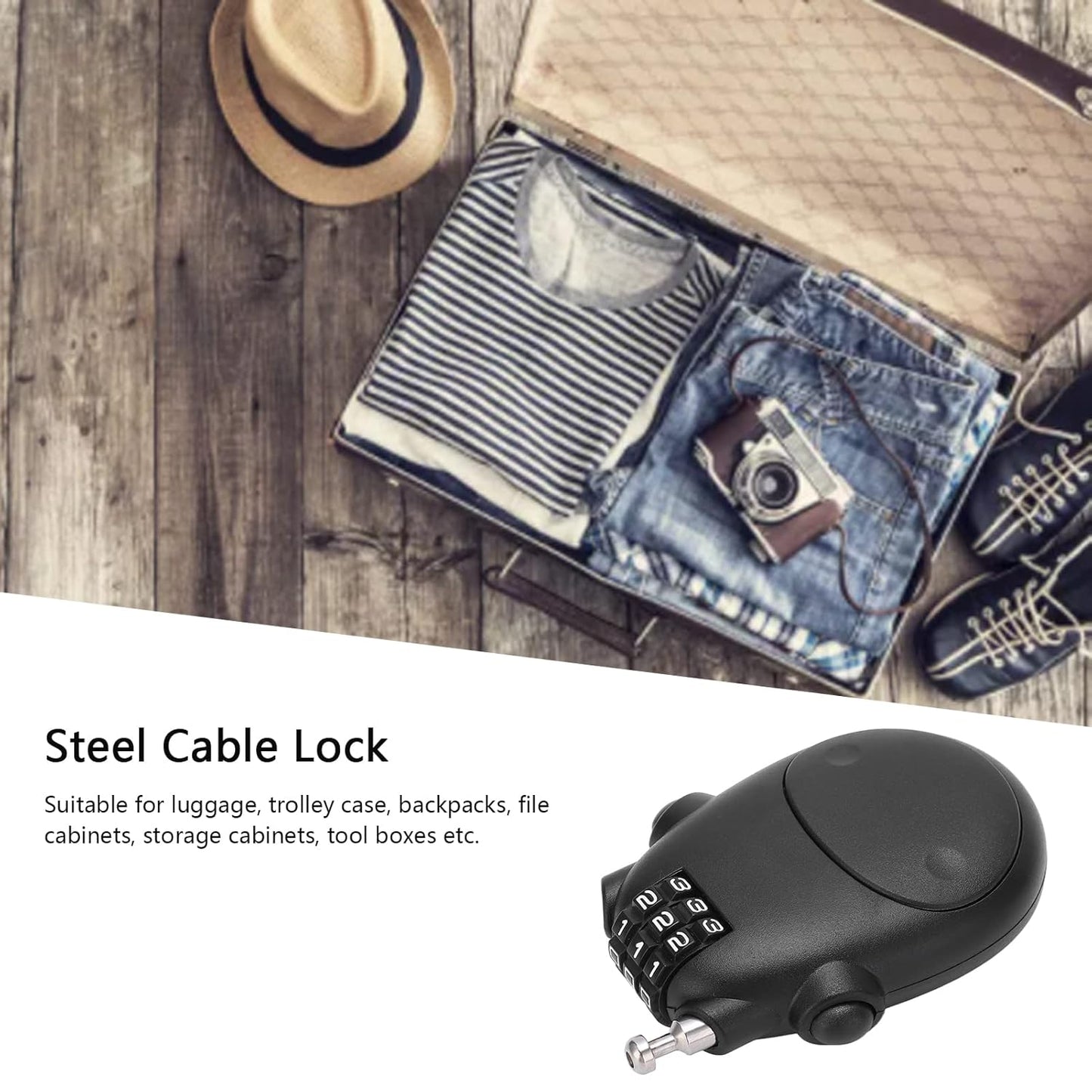 GUB Portable Helmet Lock/Wheel Lock Wire Rope Anti-Theft Lock 3 Digit for Suitcase Helmet Luggage Toolbox