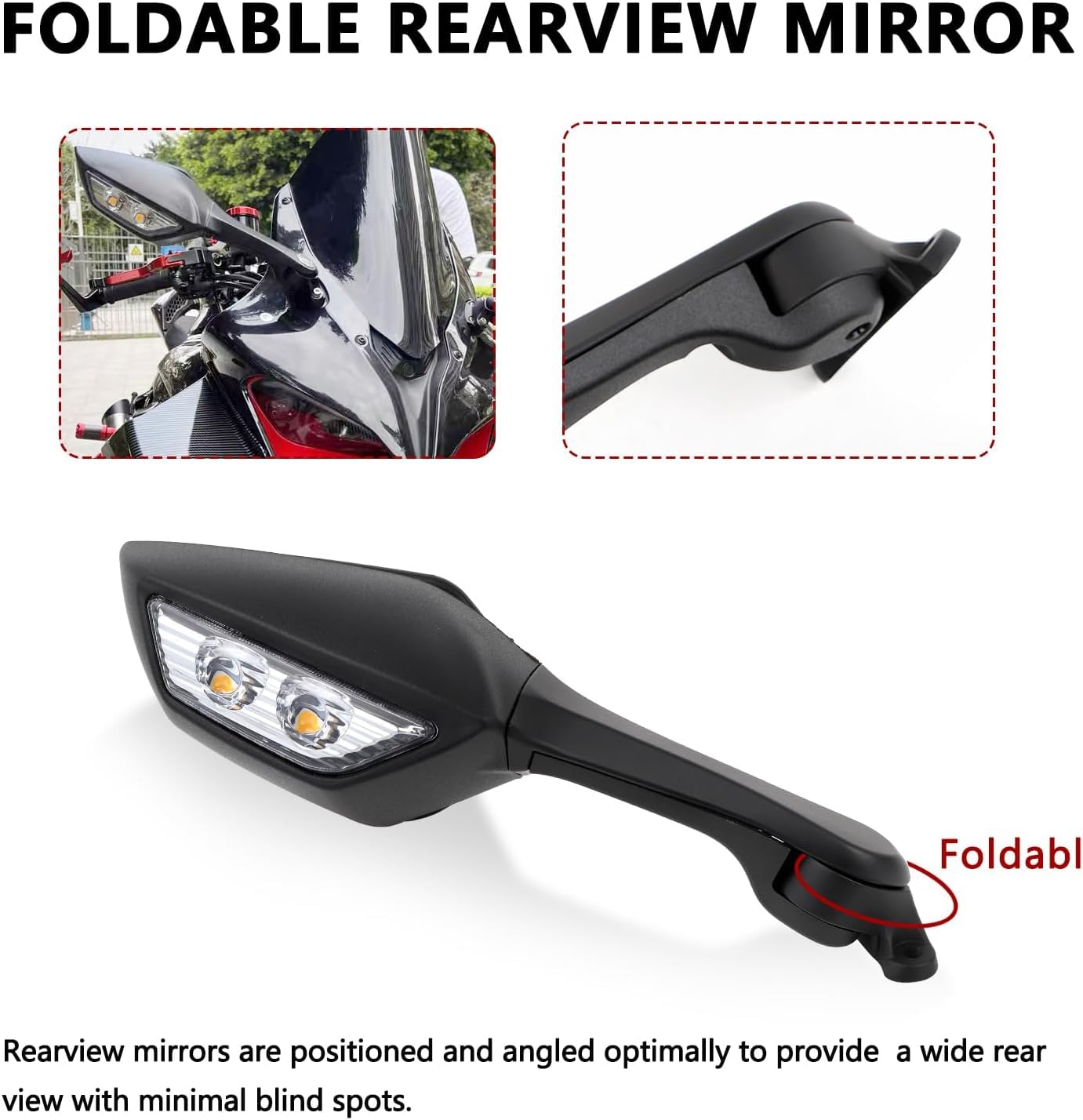 Motorcycle Rearview Mirrors with Built-In Turn Signals Fit for ZX-10R 2021-2024