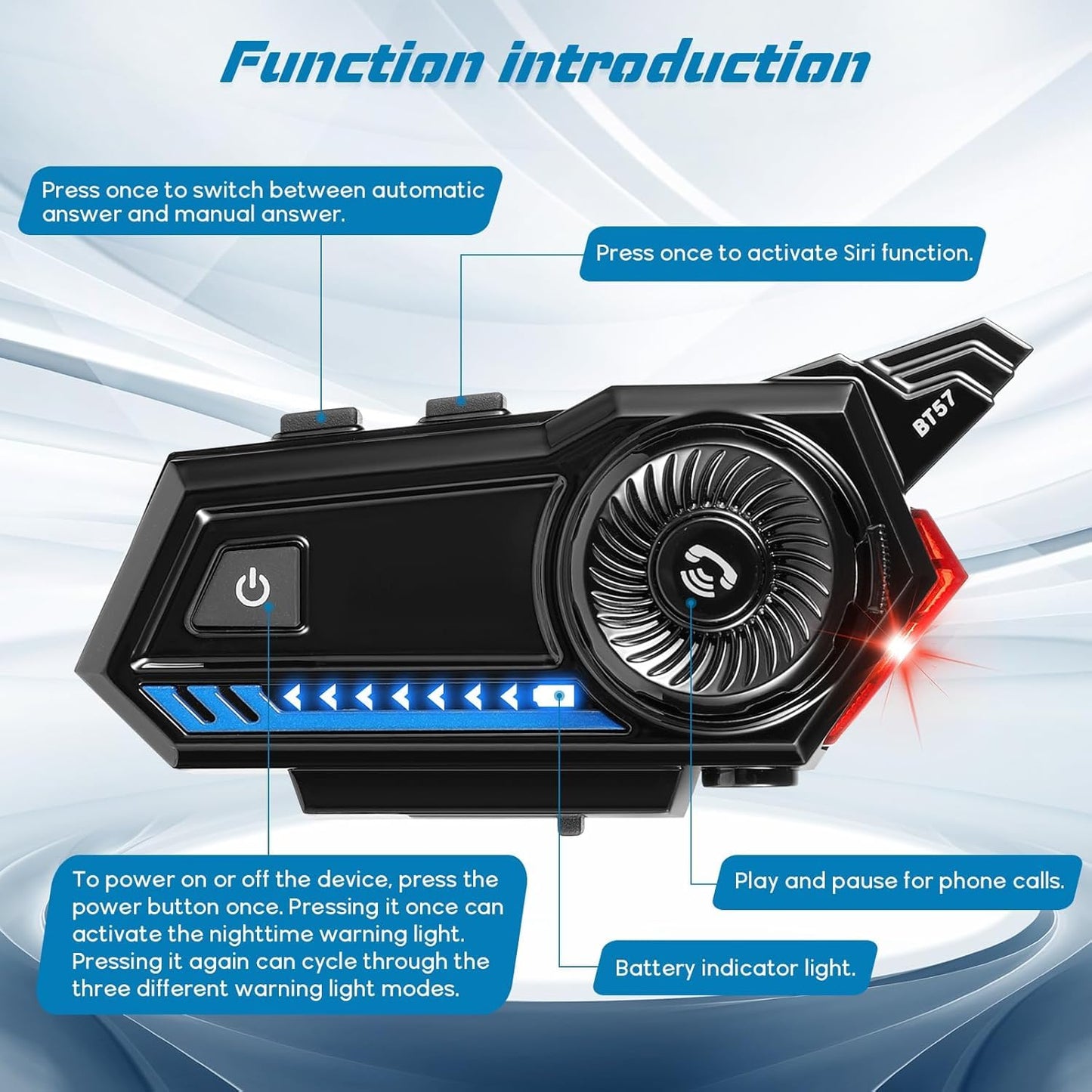 Motorcycle Helmet Bluetooth, Bluetooth 5.3 EDR Wireless Motorcycle Headset Automatic Answer Motorcycle Headset High Sound Quality Headphone(with Tail Light, Three Flashing Modes)