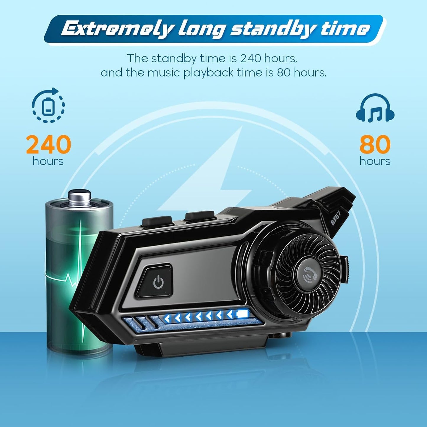 Motorcycle Helmet Bluetooth, Bluetooth 5.3 EDR Wireless Motorcycle Headset Automatic Answer Motorcycle Headset High Sound Quality Headphone(with Tail Light, Three Flashing Modes)