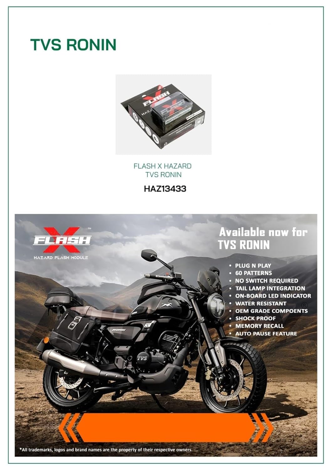 GUB FlashX Hazard Flash Module, Blinker/Flasher for TVS RONIN