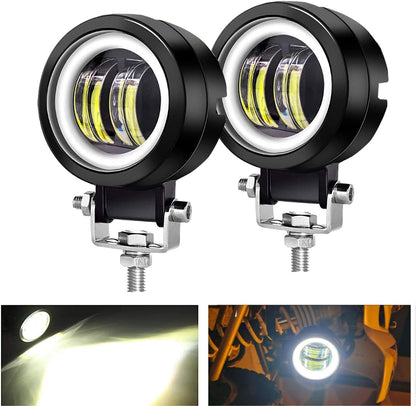 HJG 3inch LED Motorcycle Driving Lights 40W 6000K Auxiliary Spotlights with DRL/Angel Eye Off Road Light Pod 6000lm LED Fog Work Light for Motorcycle Truck SUV UTV ATV Tractor, 2Pcs, Black