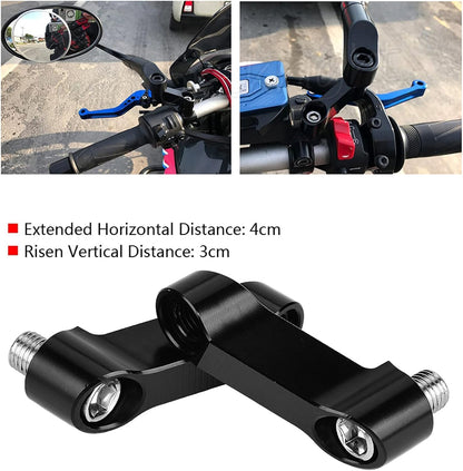 GUB Motorcycle Mirror Extender 10mm 8mm Mirror Mount Adapter Mirror Riser Adapter Kit for Motorcycle & Bikes Modification, Black