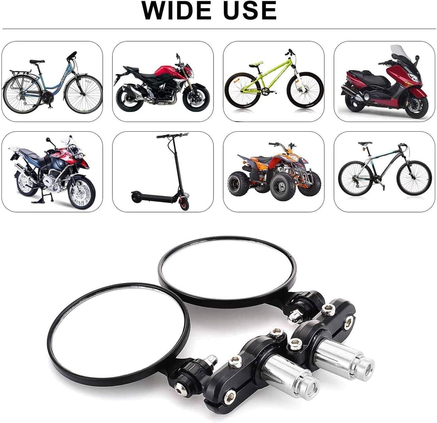 Universal Bike ROUND Folding Mirror Glass Bar End Rear View Mirrors Motorcycle Handlebar Side View Mirrors for - All Bike & Motorcycle