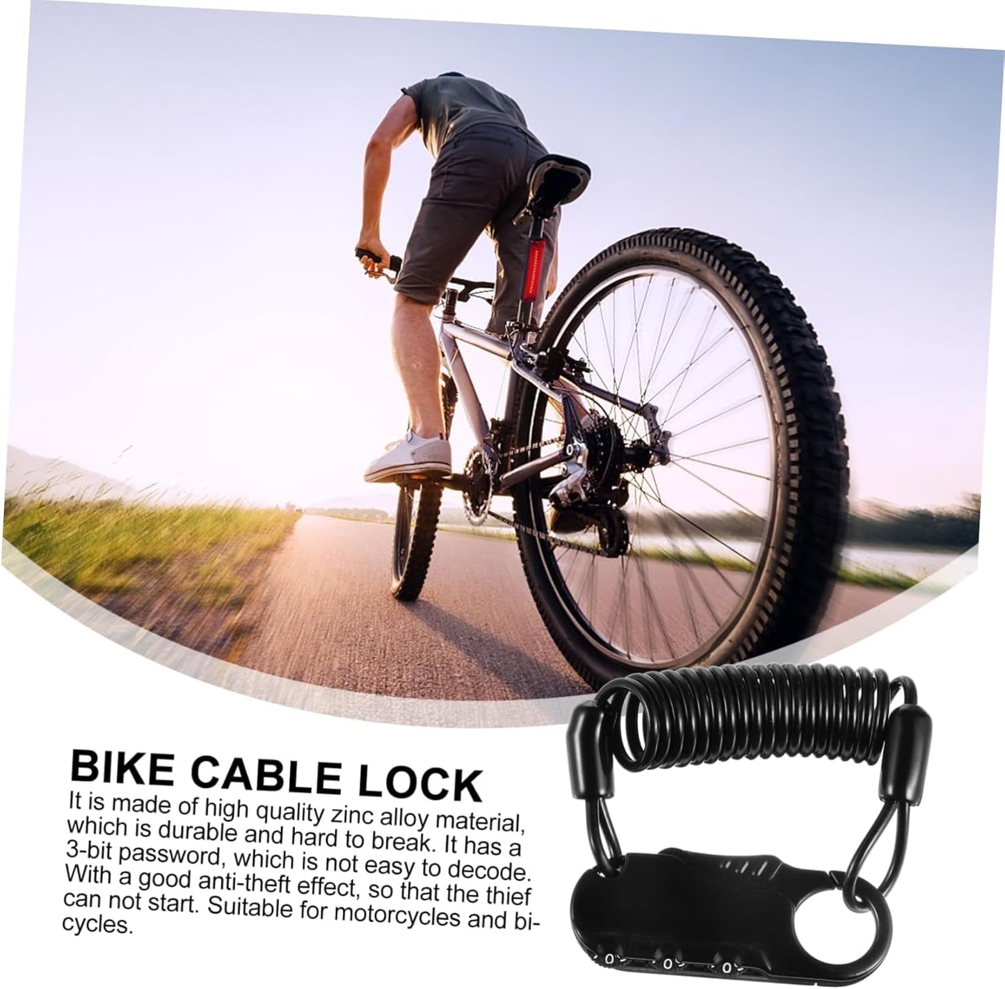 GUB 3-Digit Combination Cable - Portable & Resettable Password Bike/Bicycle Helmet Heavy Duty Security Number Lock for All Motorcycles and House Hold Needs, BLACK