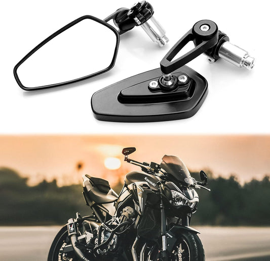 CNC Aluminium 7/8" Universal Motorbike Motorcycle Handle Bar End Rearview Side Mirror for All Bikes and Motorcycle, BLACK Pentagonal