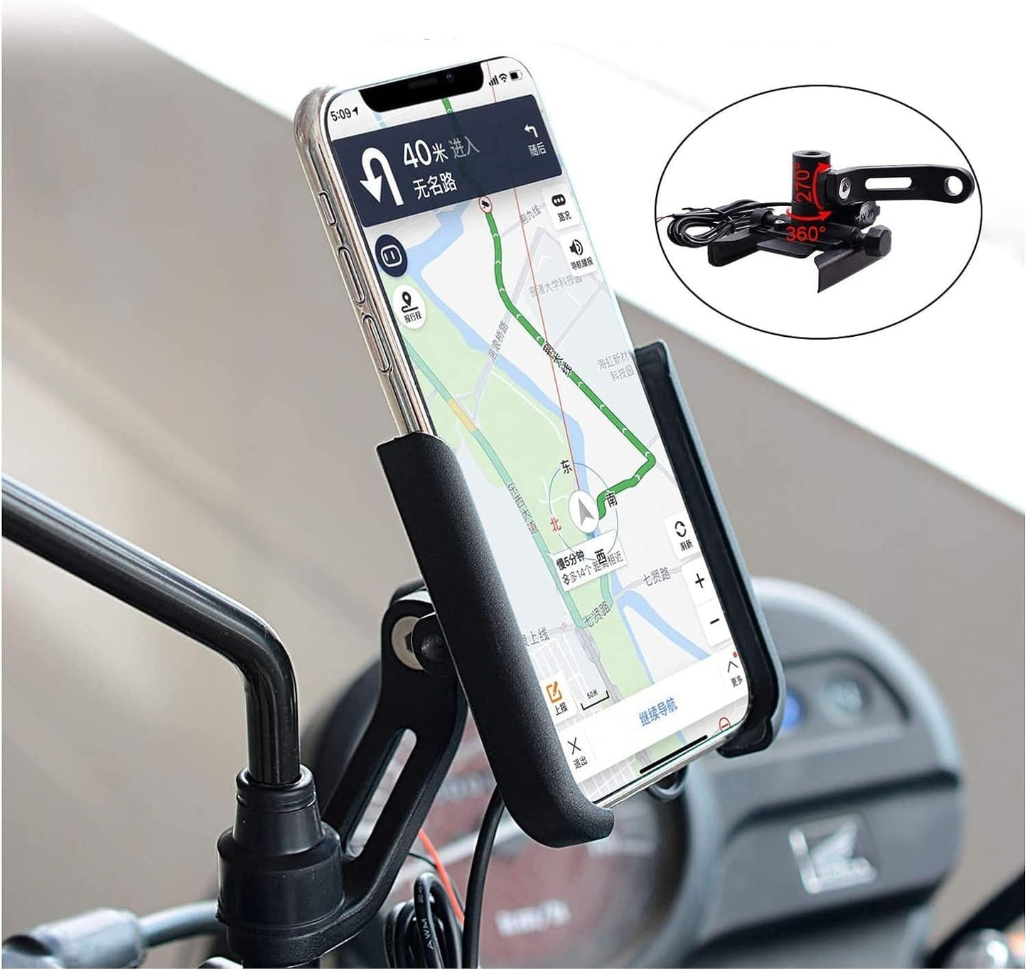 GUB Metal CNC Motorcycle Mobile Phone Holder with Mirror Mount Stand 360 Degree Rotational for All Smartphones