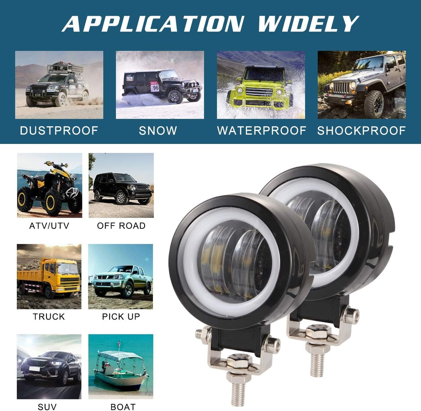 3inch LED Motorcycle Driving Lights 40W 6000K Auxiliary Spotlights with DRL/Angel Eye Off Road Light Pod 6000lm LED Fog Work Light for Motorcycle Truck SUV UTV ATV Tractor, 2Pcs, Black