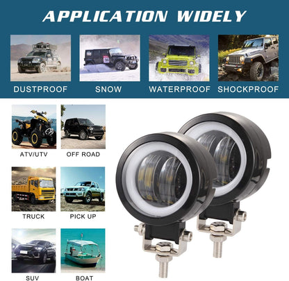 HJG 3inch LED Motorcycle Driving Lights 40W 6000K Auxiliary Spotlights with DRL/Angel Eye Off Road Light Pod 6000lm LED Fog Work Light for Motorcycle Truck SUV UTV ATV Tractor, 2Pcs, Black