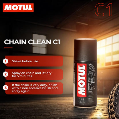 Motul Chain Lube & Chain Cleaner Combo for Bikes – C2 Lubrication + C1 Deep Cleaning Spray for Superior Chain Care, Suitable for All Motorcycles, 150 ml Each